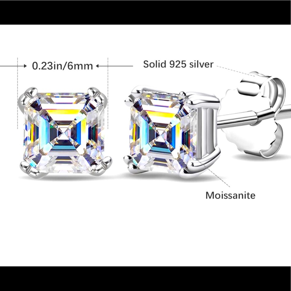 18k Gold vermeil Custom made Asscher Diamond Moissanite earring pass tester HOT! - Picture 2 of 4